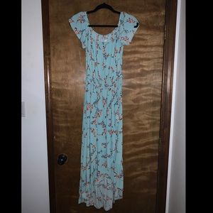 Blue floral high low maxi dress.